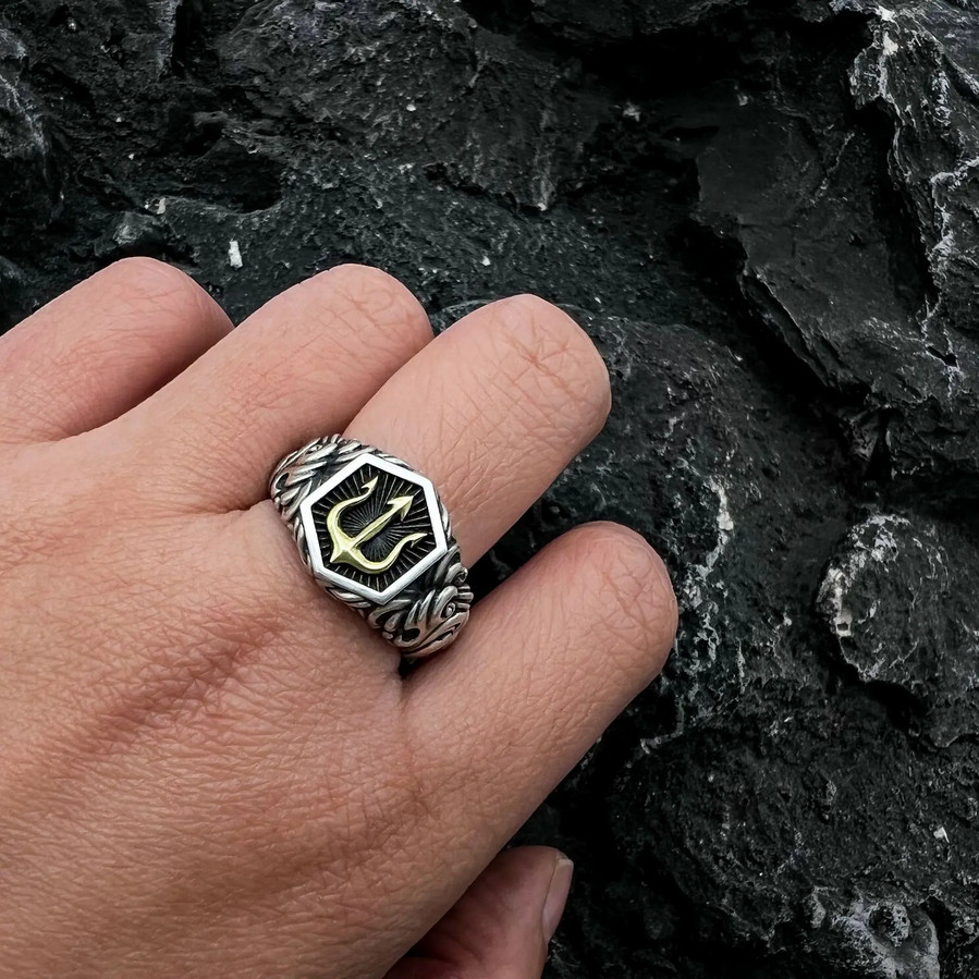 Trident Open Ring Ukraine Poseidon Aquaman Jewelry 2-Tone Adjustable Resizable