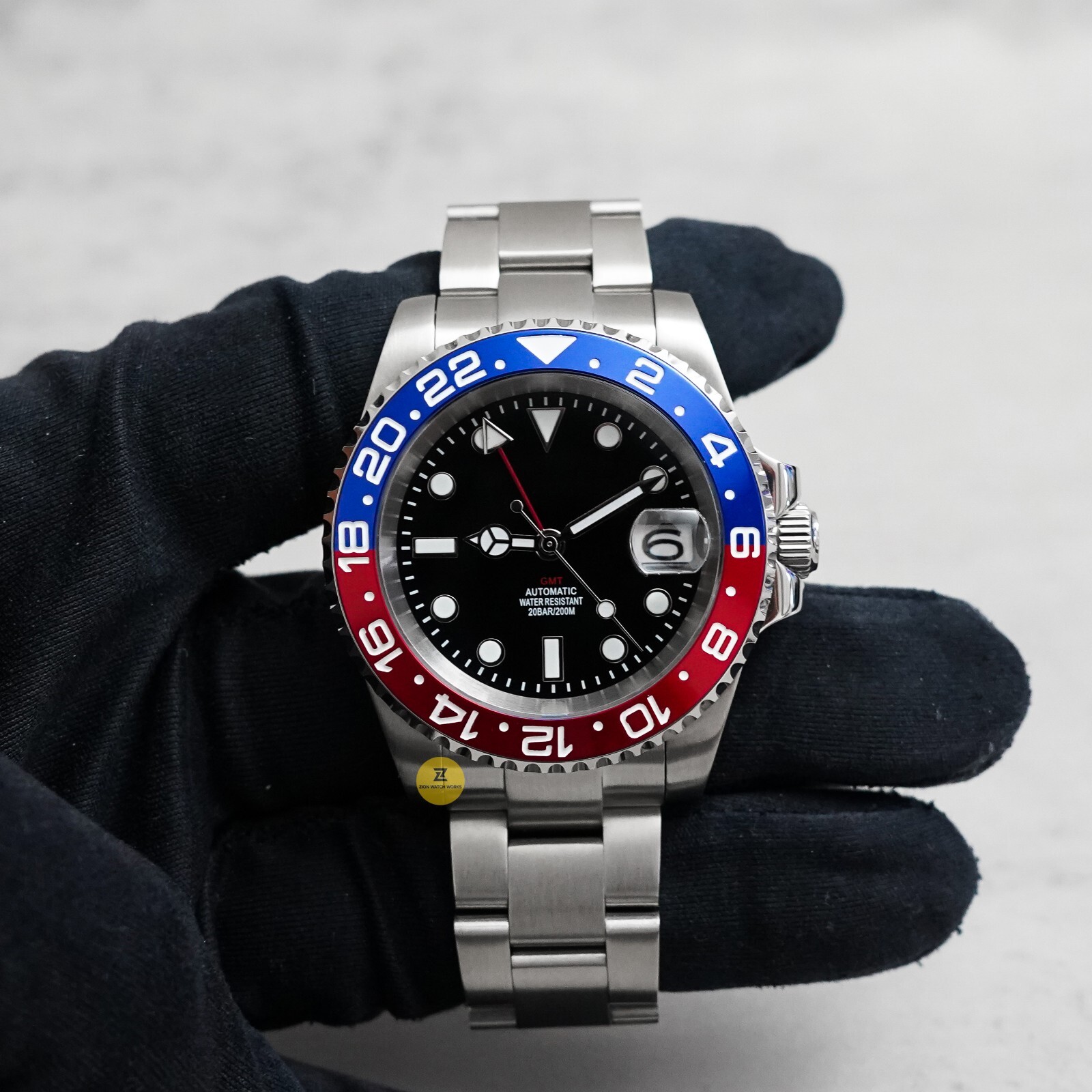 40mm Pepsi GMT Custom Sub Style Mod Watch NO LOGO w/ NH34 Automatic Movement