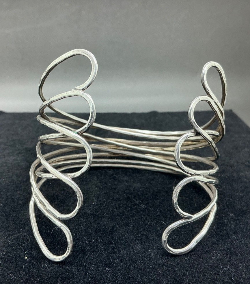 Large Cuff bracelet Artisan hand hammered 900 silver 32.3g
