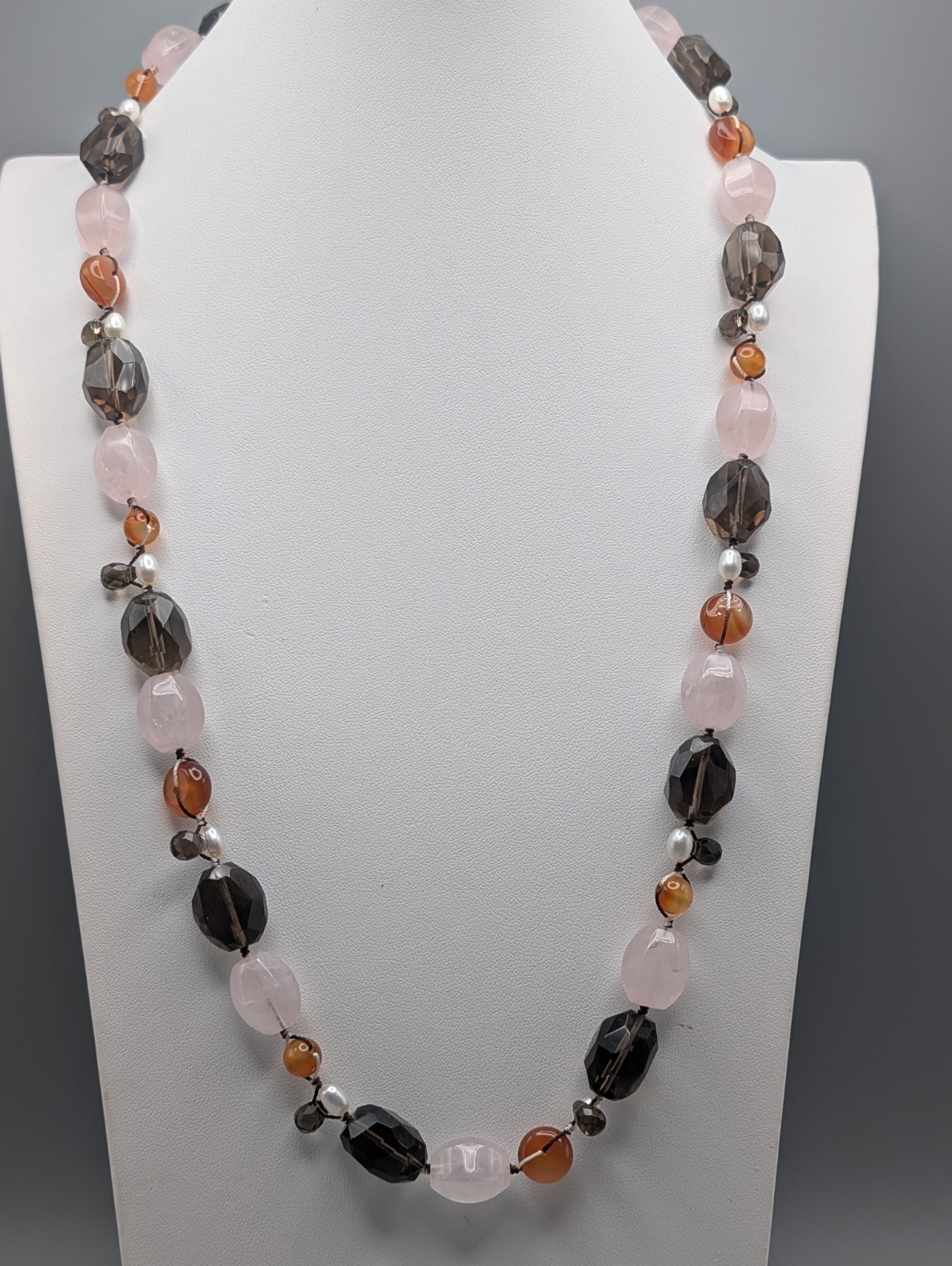 JAI John Hardy 925 Sterling Rose Quartz Smoky Quartz Carnelian Necklace