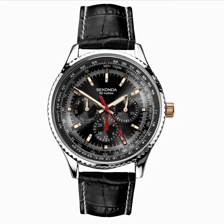 Mens New Sekonda Maverick Pilot Multi Dial Day & Date 50m Watch 30036 Rp £54.99