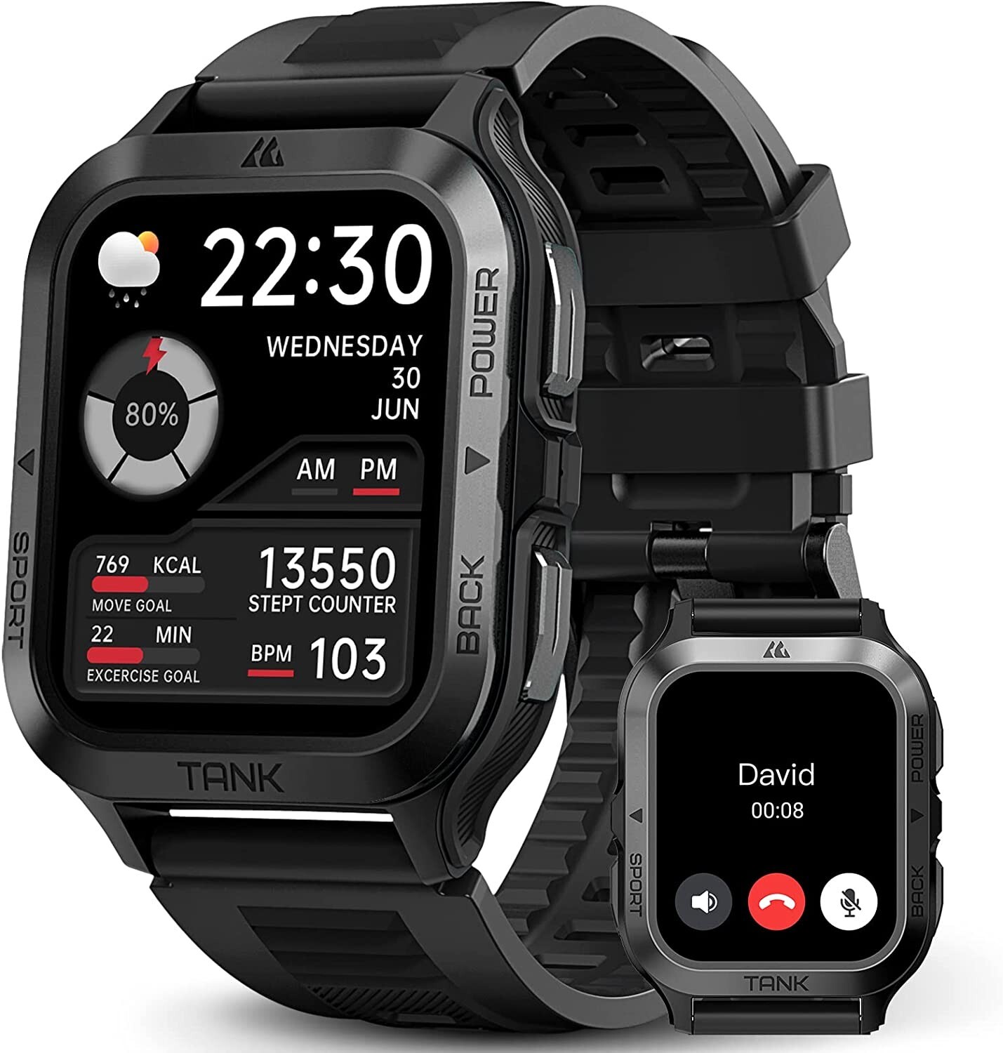 Smart Watch, 60 Days Battery, 50M Waterproof, Rugged Military ,Fitness Tracker