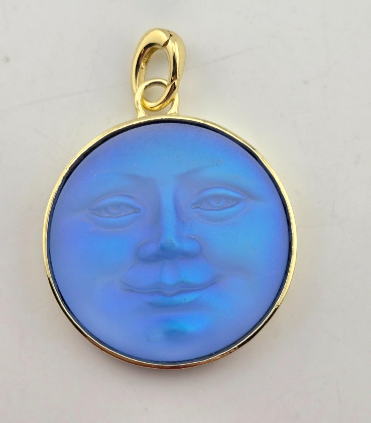 Kirks Folly Glass Seaview Moon Magic 35mm Charm & Earrings GT/Matte Blue #149