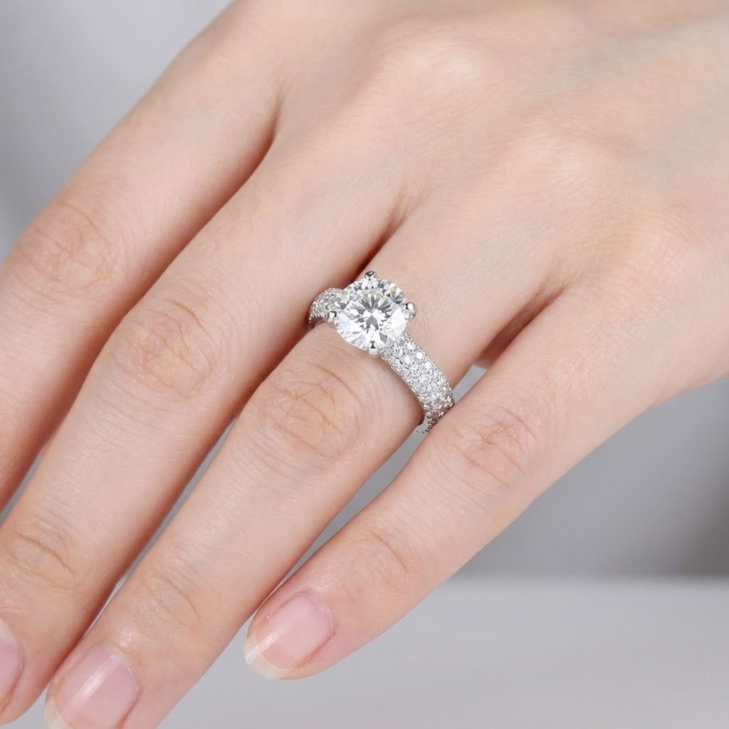 Side Stone Engagement Ring Solid 14K Gold 4.41 CT Round Lab-Grown Diamond F SI1