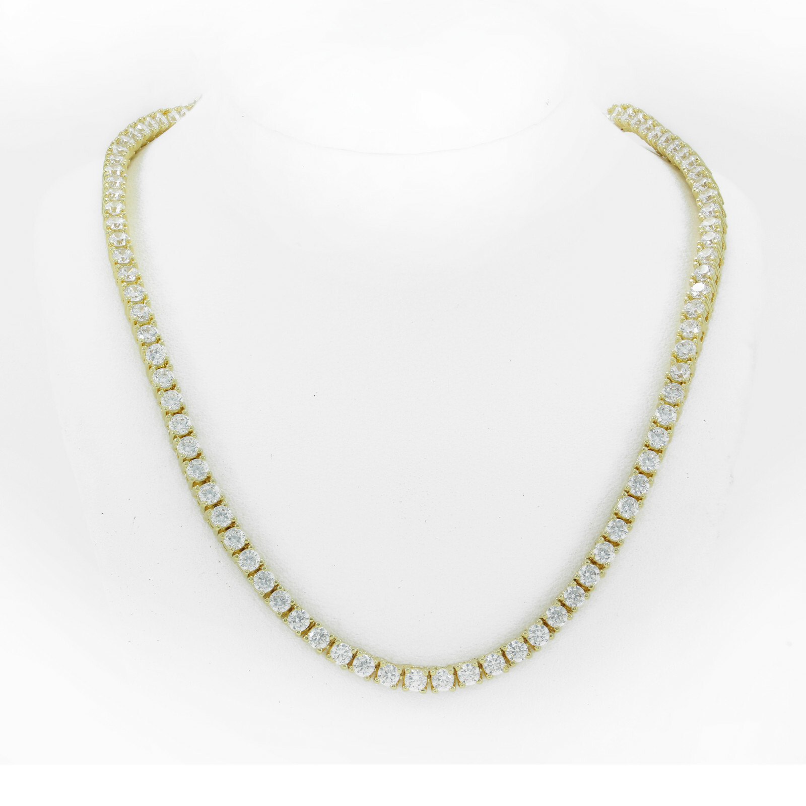 3mm 1 Row Real 925 Sterling Silver 14K Gold Plated Tennis Necklace ANTI TARNISH