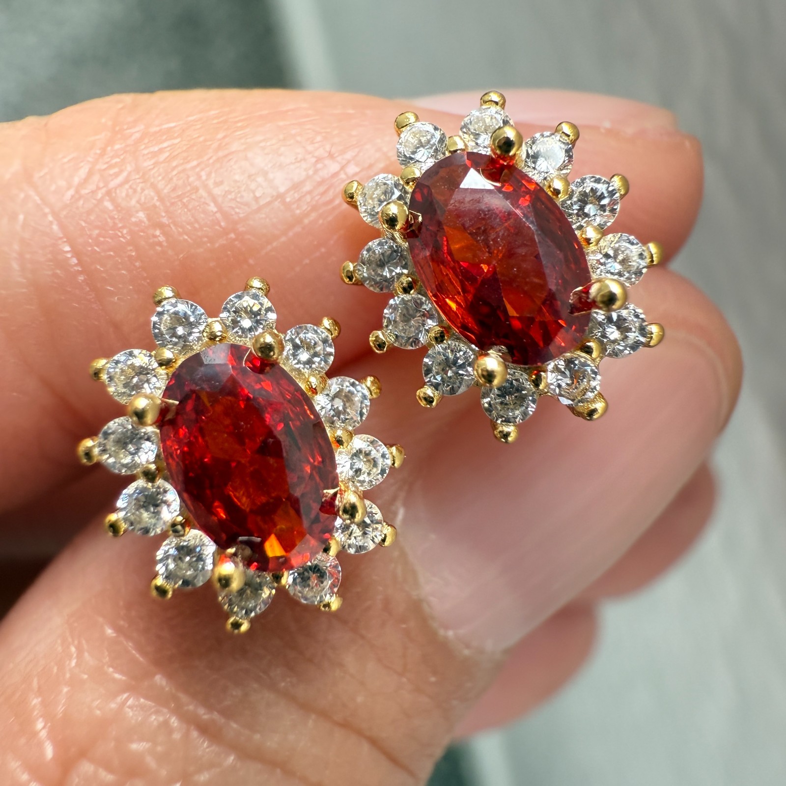 925 Sterling Silver Earrings 6x4mm Natural Rhodolite Garnet Zircon Flower Gift