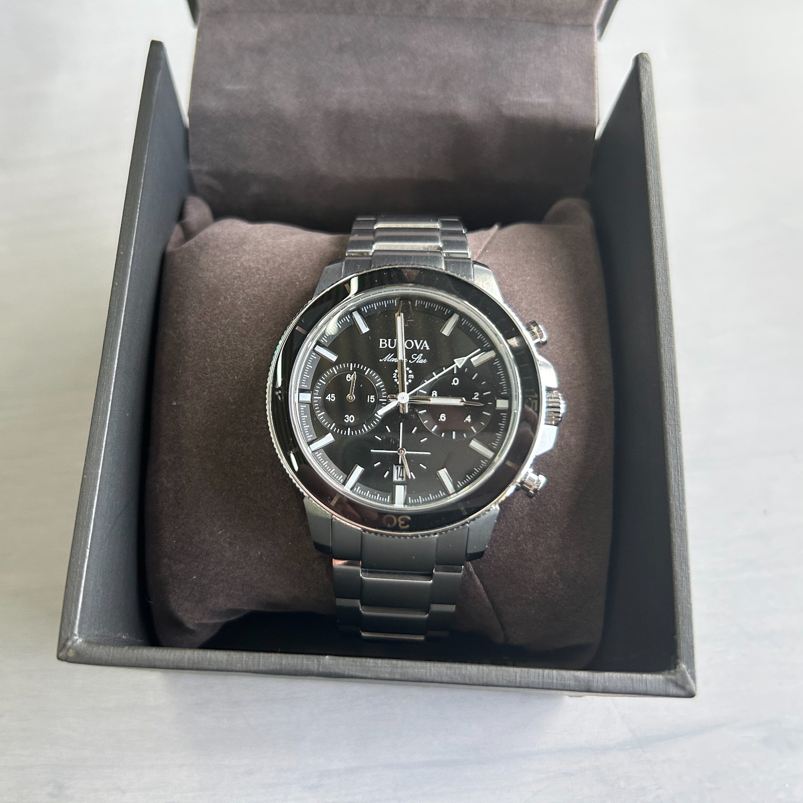 Bulova Marine Star Series C 96B272 Black Dial Stainless Steel Men’s Quartz Watch