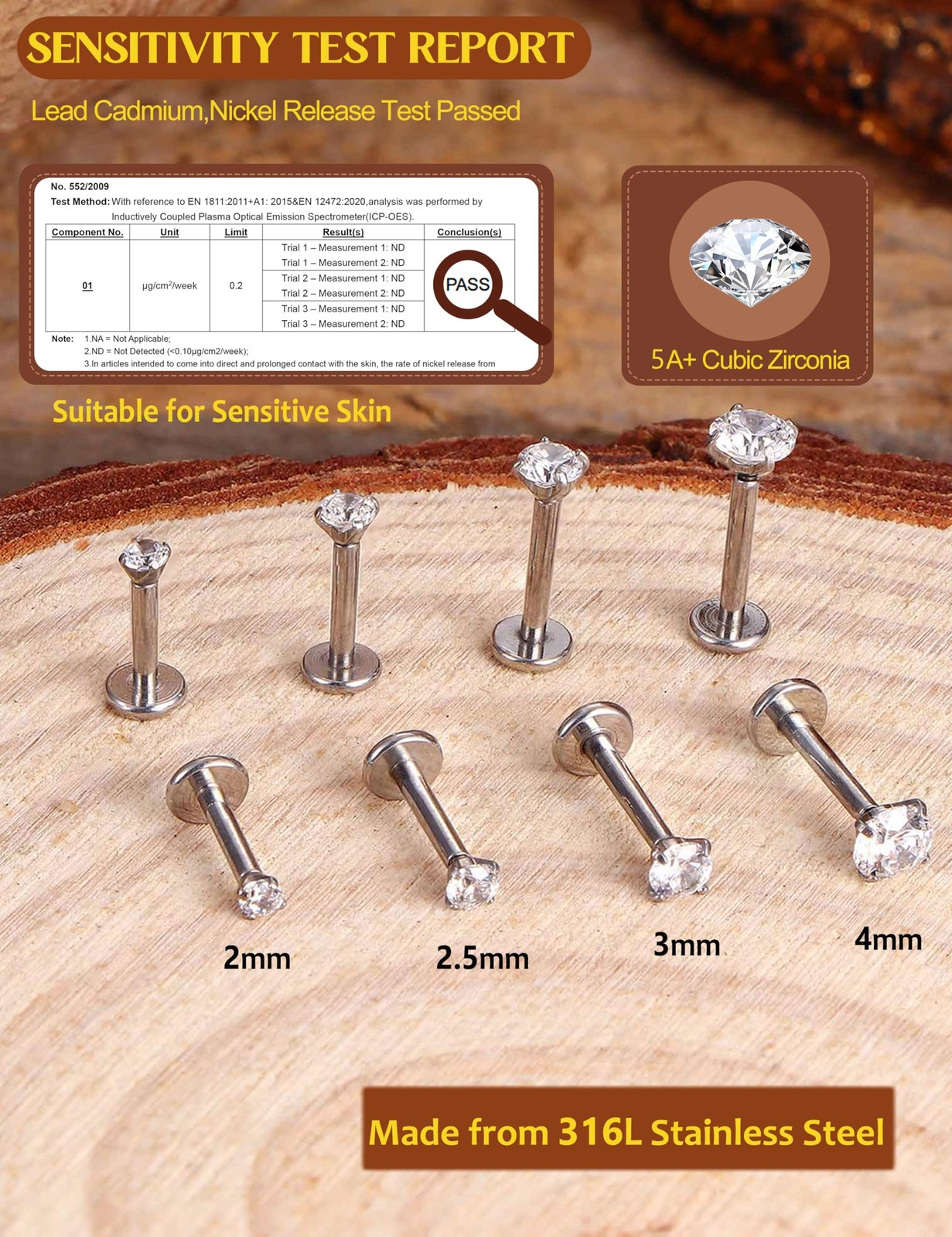 18G Flat Back Earrings Studs-Hypoallergenic Surgical Stainless Steel Cartilag…