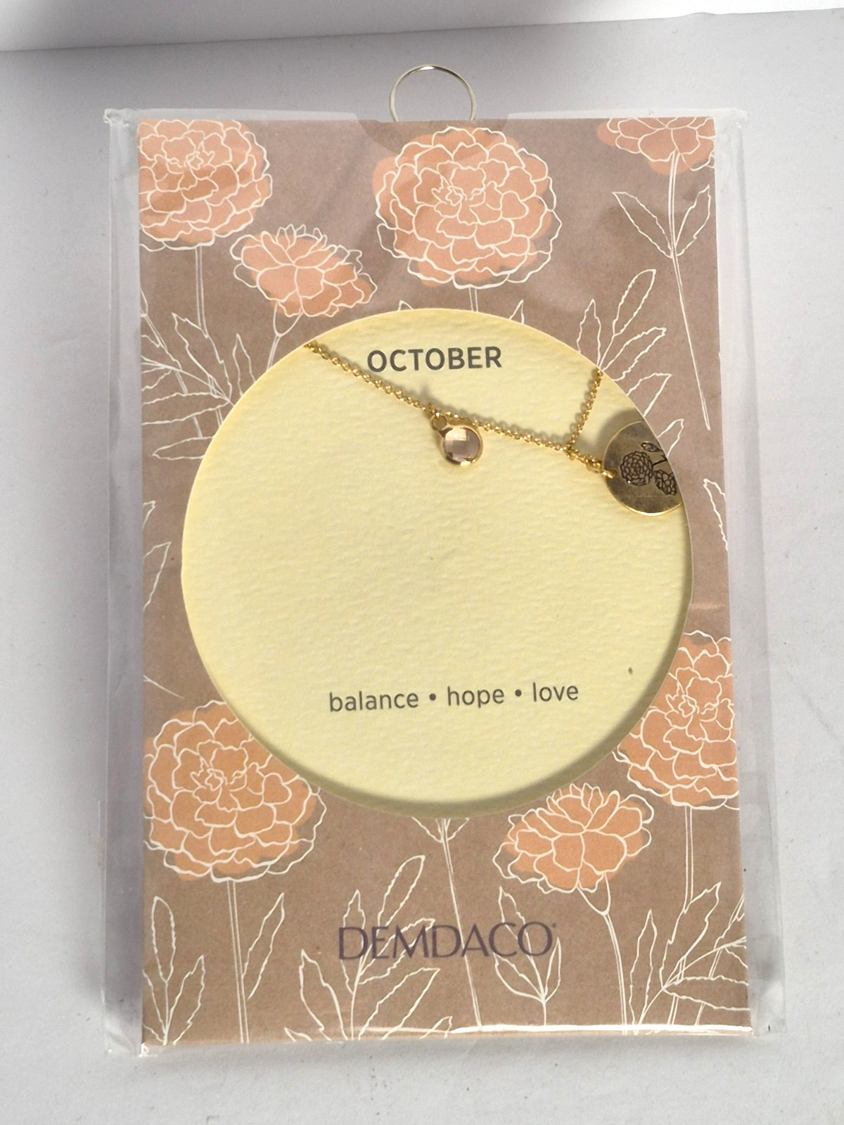 DEMDACO October Birth Month Flower Necklace Marigold Gold Tone Gift New Sealed