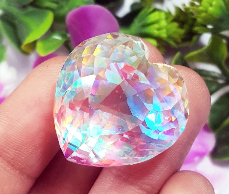 Mystic Quartz Loose Gemstone Heart Shape 53.45 Ct Certified With Free Gift