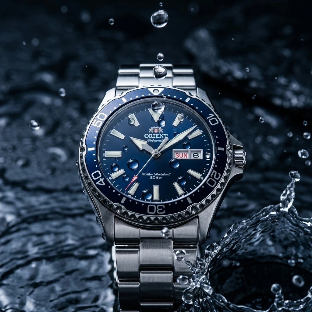 Orient Men’s Automatic Dive Watch 20Bar Water Resistant Luminous Day Date Steel