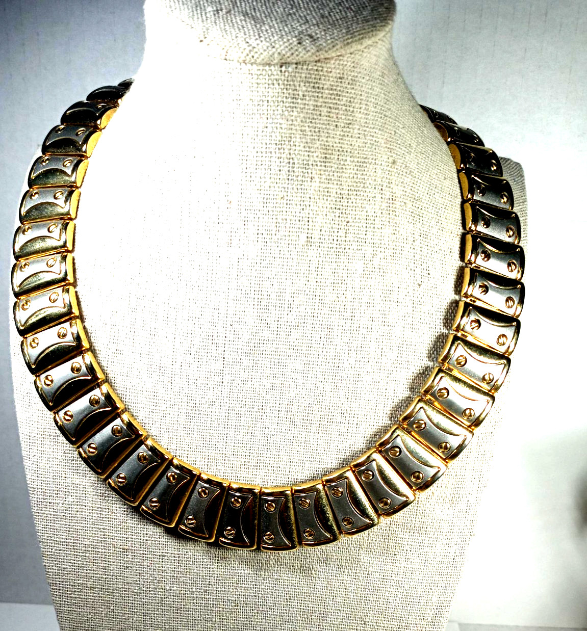 Vintage Egyptian Style 18″ Gold & Silver Color Link Choker Necklace