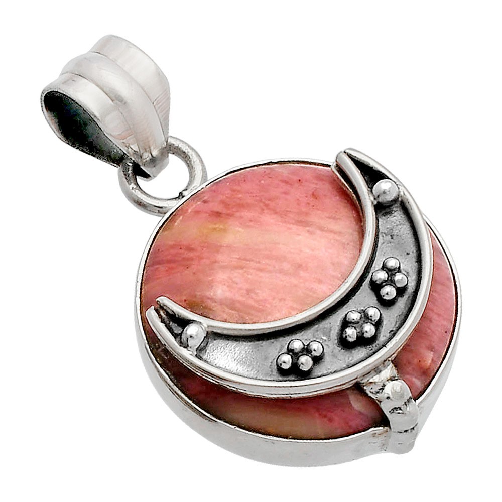 Crescent Moon – Pink Tulip Quartz 925 Sterling Silver Pendant Jewelry P-1719