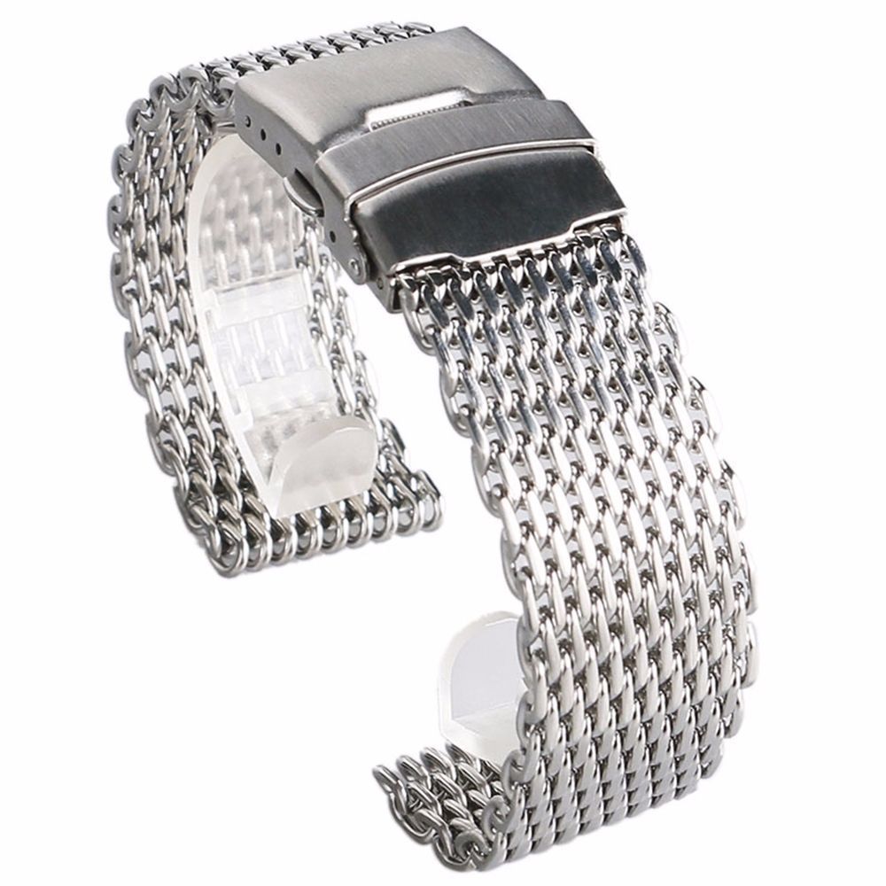 Silver Stainless Steel Buckle Straight End Mesh Watch Band Strap 20mm Fit Seiko