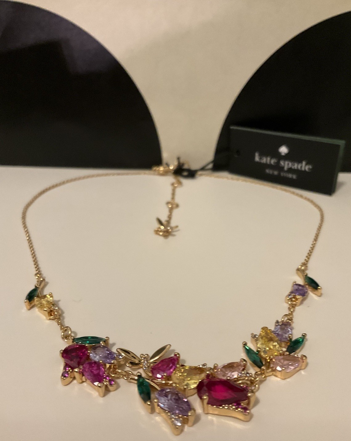 NWT Kate Spade New York Greenhouse Floral 12k Gold Plated CZ Crystals Necklace