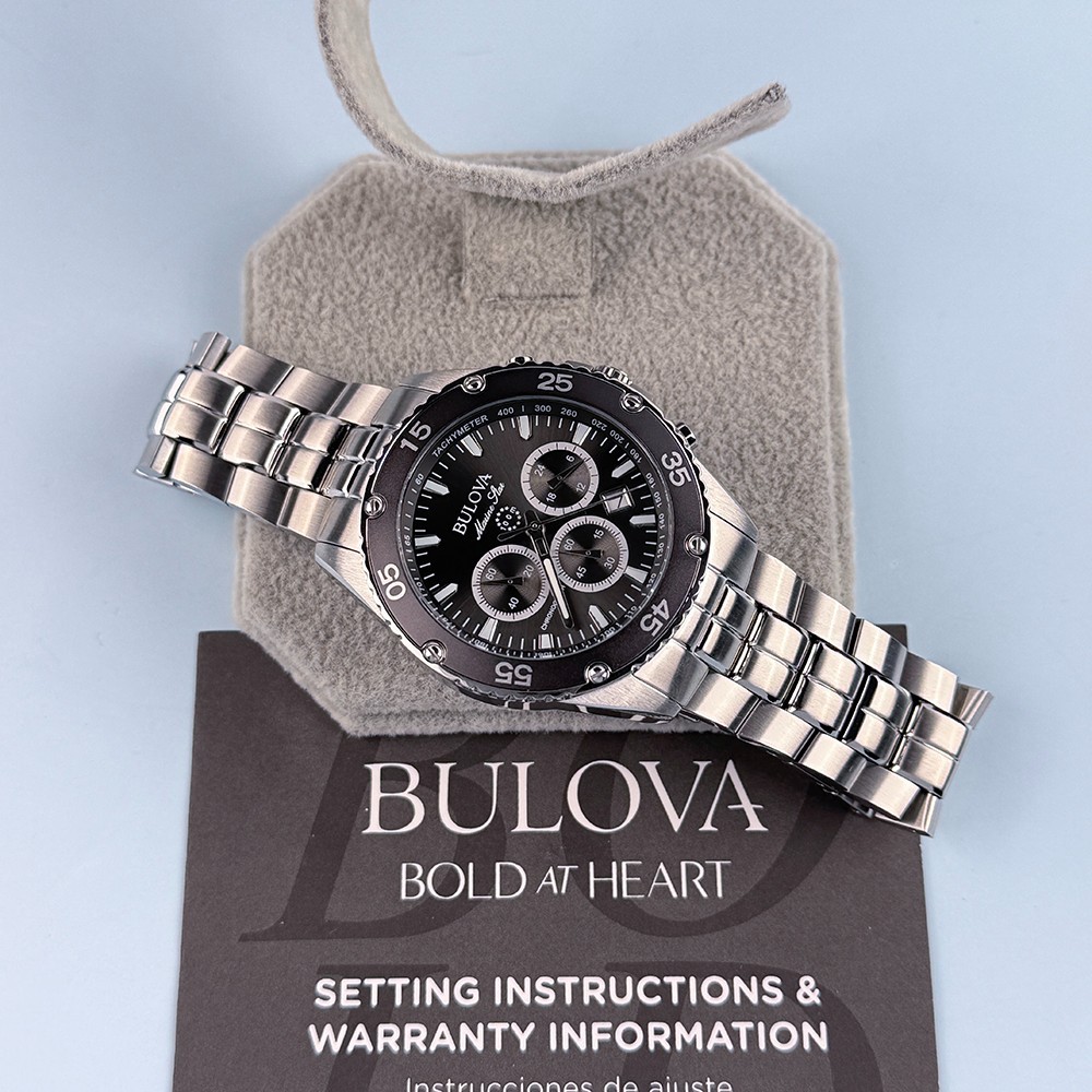 Men’s Bulova 98B401 Marine Star Chronograph Black Dial Quartz Watch 41.5mm
