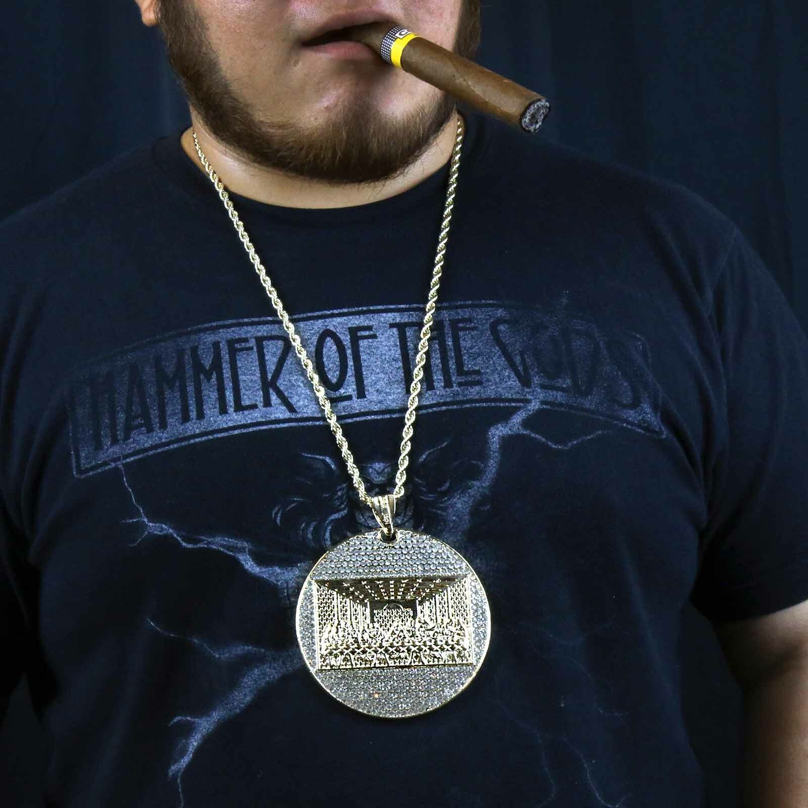 14k Gold Plated ” Huge LAST SUPPER” Pendant Cubic Zirconia 30″ Rope Chain