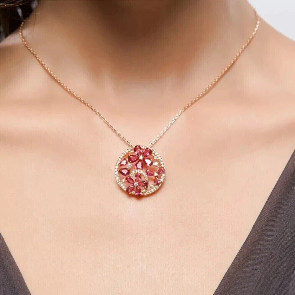 14K Rose Gold Plated Pear Cut Lab-Created Pink Sapphire Bloom Pendant with Chain