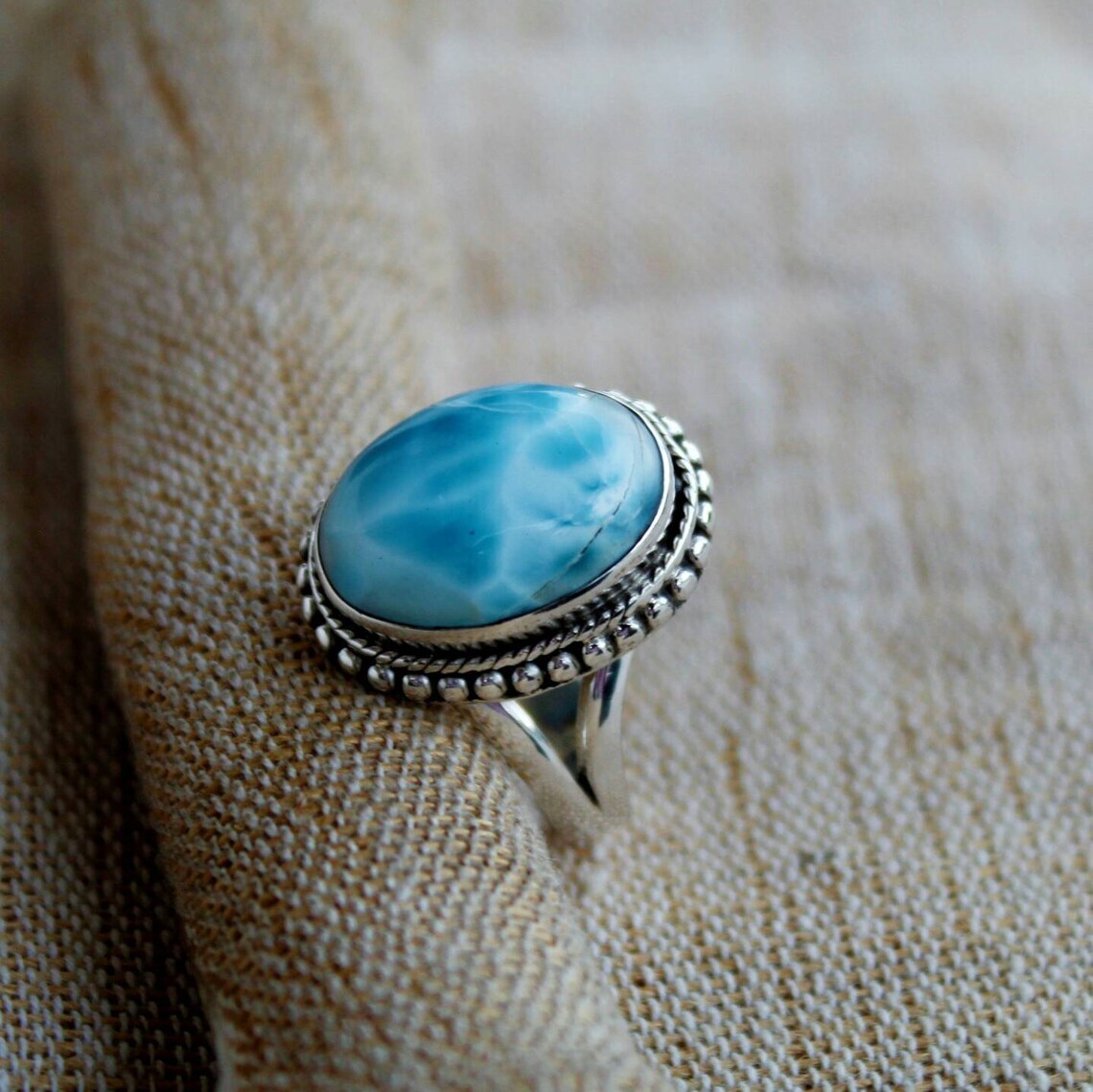 Amazing Caribbean Larimar Gemstone 925 Sterling Silver Handmade Ring All Size
