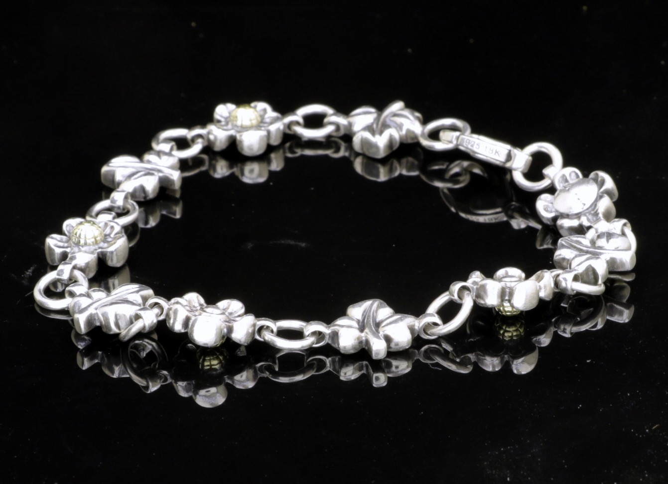 925 Silver 18K Yellow Gold ANN King Vintage Bracelet Rare 7.5″ 19gr #1716