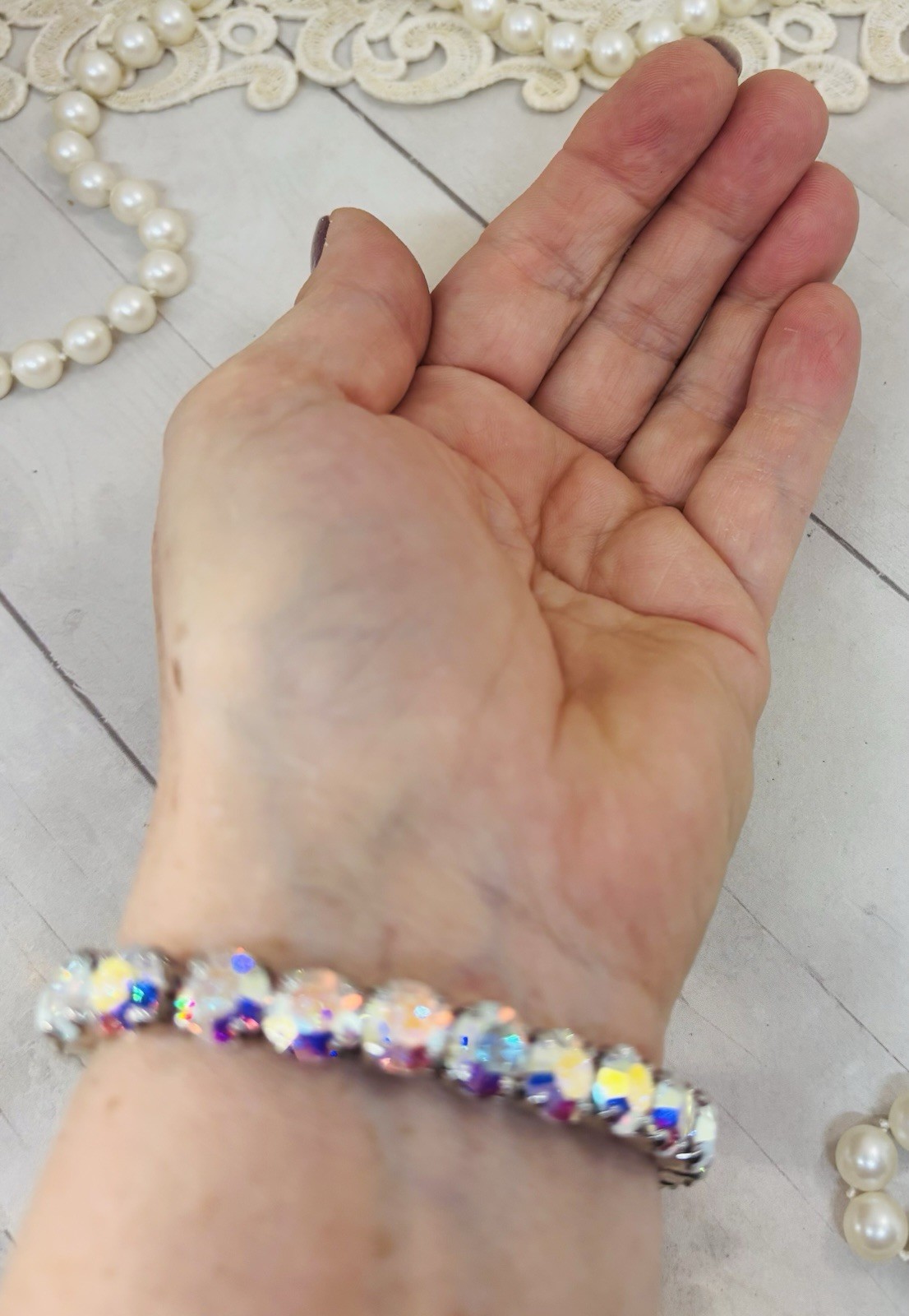8mm Shiny Silver Plated Crystal AB Stretch Cup Chain Bracelet
