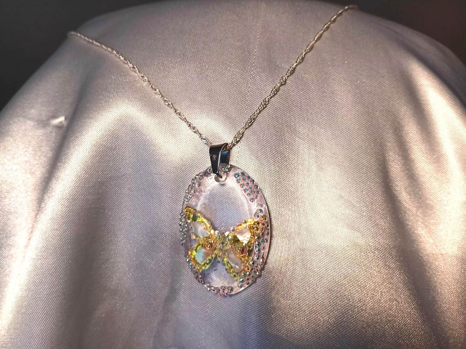 Crystal Butterfly Pendant Necklace, Reversible, Mother of Pearl The Perfect Gift
