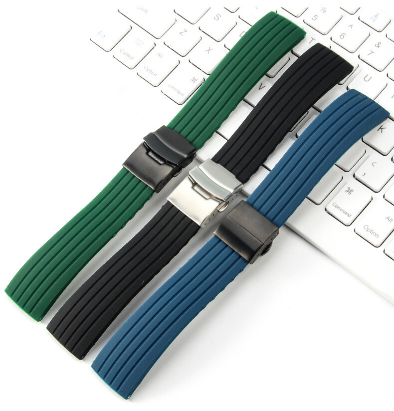 Premium Flat Stripe Silicone Watch Band Waterproof Rubber Strap 18 20 22 24mm