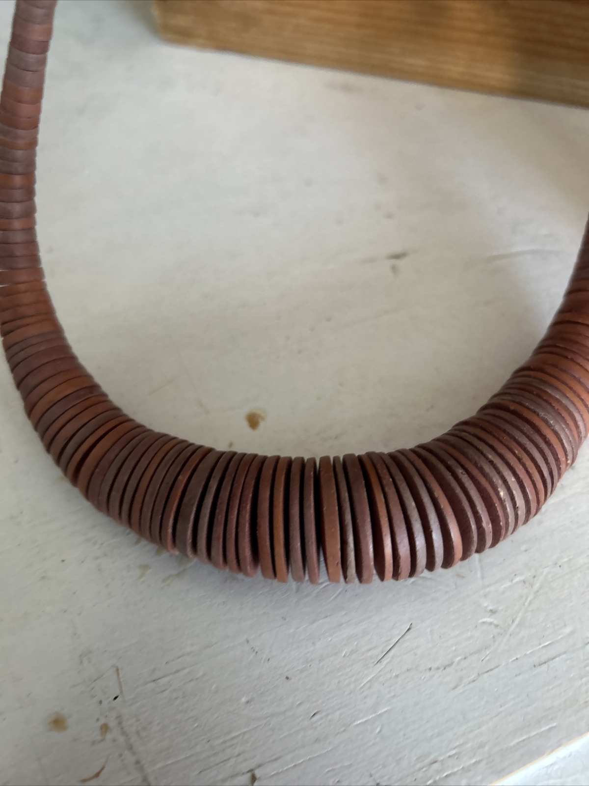 Tribal Disk Large Disc Beads Necklace U Clasp Red Disks Resin Or Wood