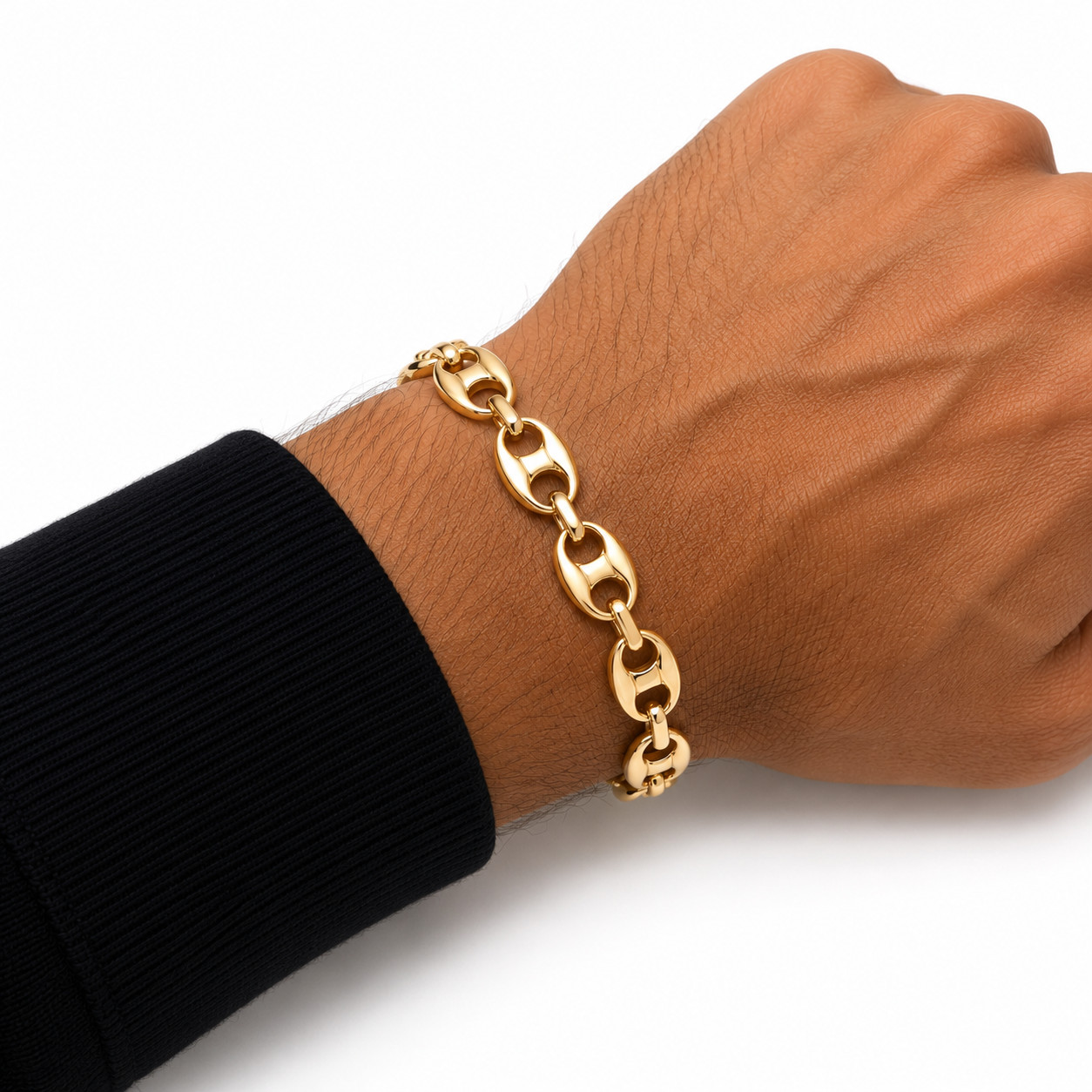 Italian 1/200 14k Yellow Gold Oro Mariner Puff Link Bracelet Pulsera Adjustable