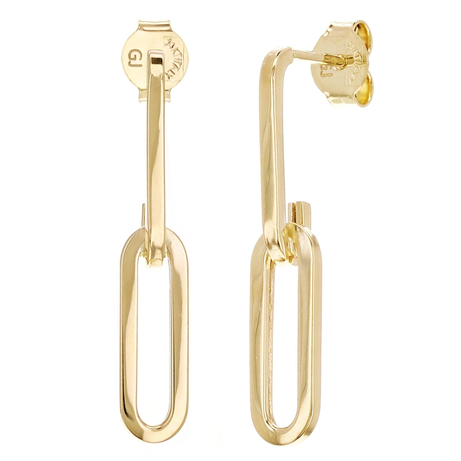 Italian 14k Yellow Gold Paper Clip Dangle Earrings 1.1″ 5.3mm 1.5 grams