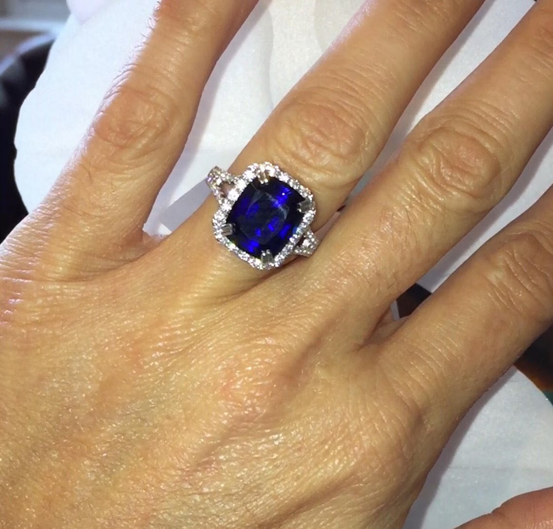 4.50 Ct Emerald Natural Sapphire & Diamond Engagement Ring 14K White Gold Size 6