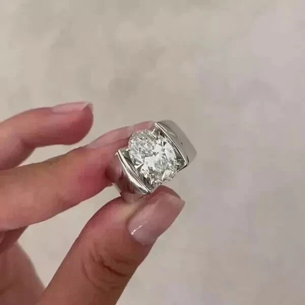 5 Ct Oval Cut Lab Created Diamond Men’s Wedding Ring 14K White Gold Plated
