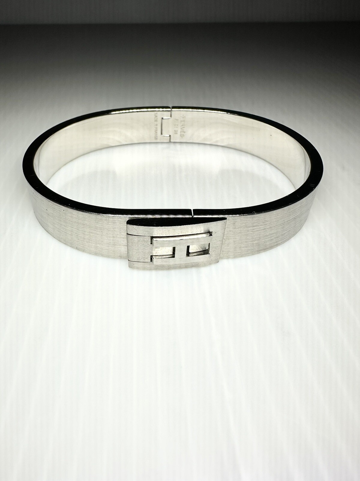 Authentic Hermes Jet Bangle Bracelet Palladium Plated Metal Silver Hardware T6