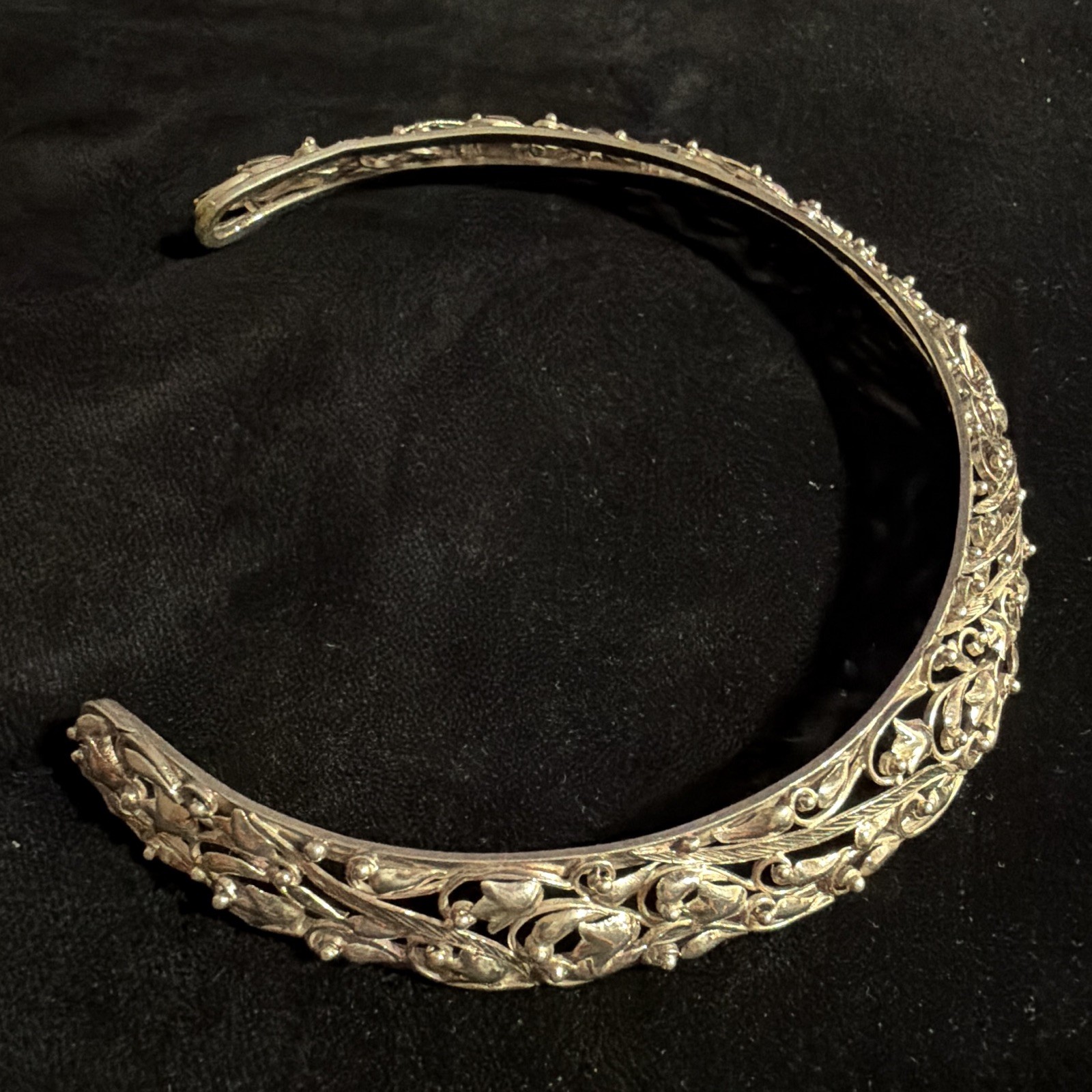 Silver .925 silver Filigree Floral Embellished Choker Headband Tiara 5.5 in