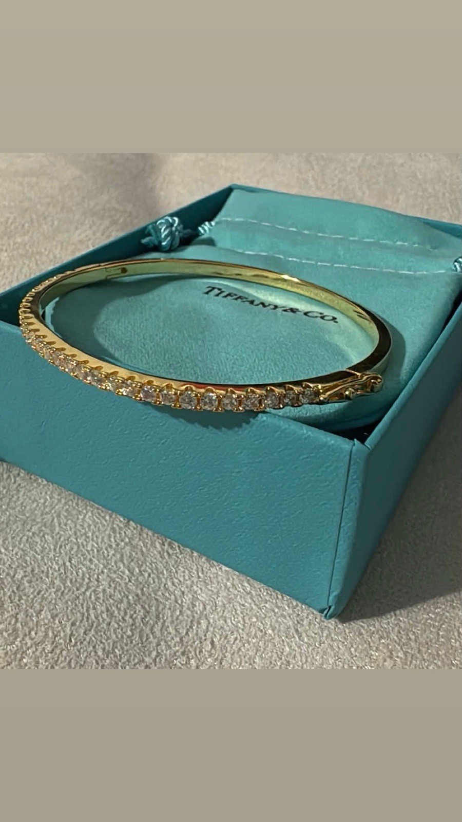 Milor Signed Gold-Tone Bangle Bracelet with Clear Rhinestones