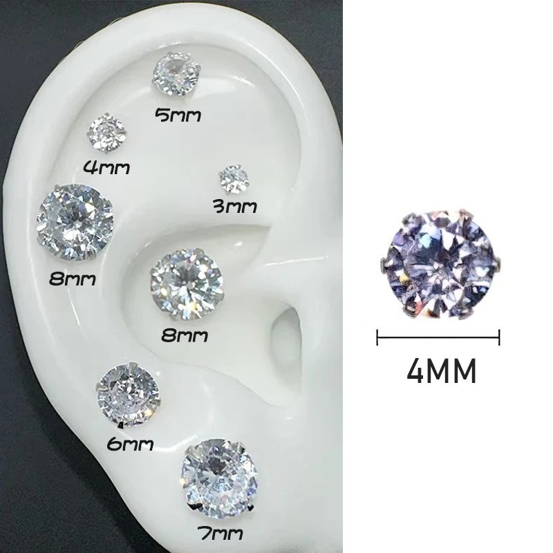 Magnetic Clip On Stud Earrings Round CZ Crystal Non Piercing Unisex Silver
