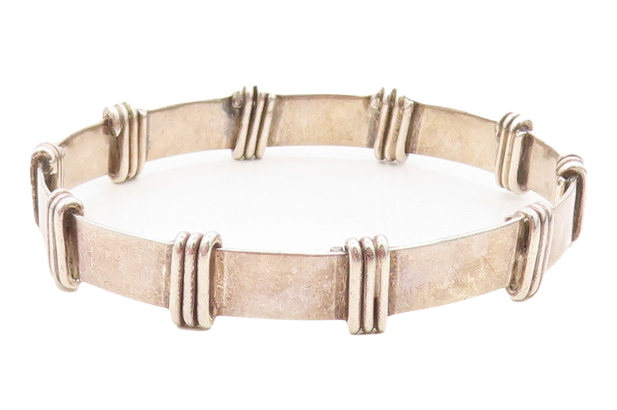 MEXICO 925 Sterling Silver Vintage Dark Tone Wrapped Bangle Bracelet BT2922