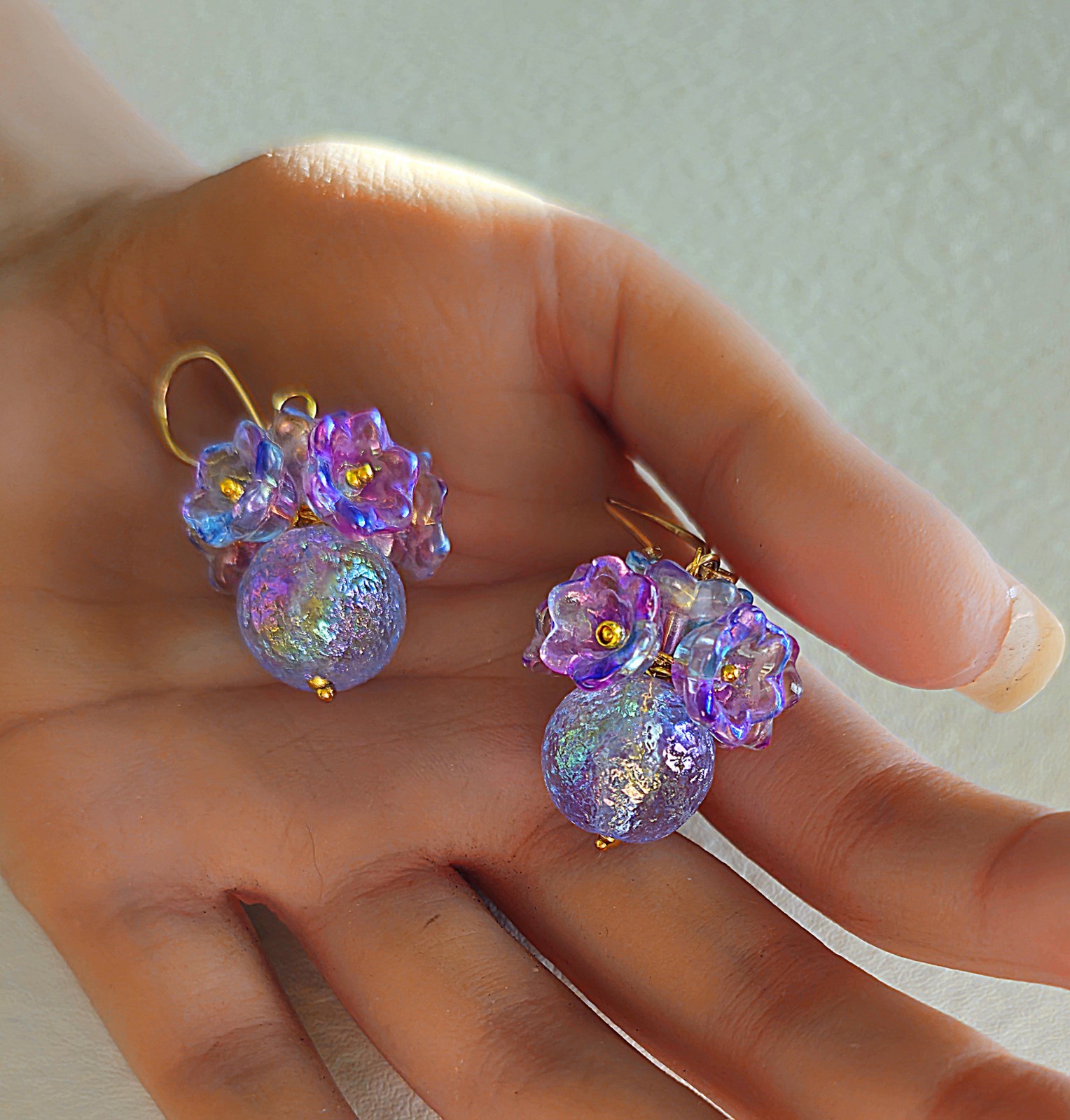 Purple & Blue Iridescent Floral Earrings | 14K | Botanical | Handmade | Spring