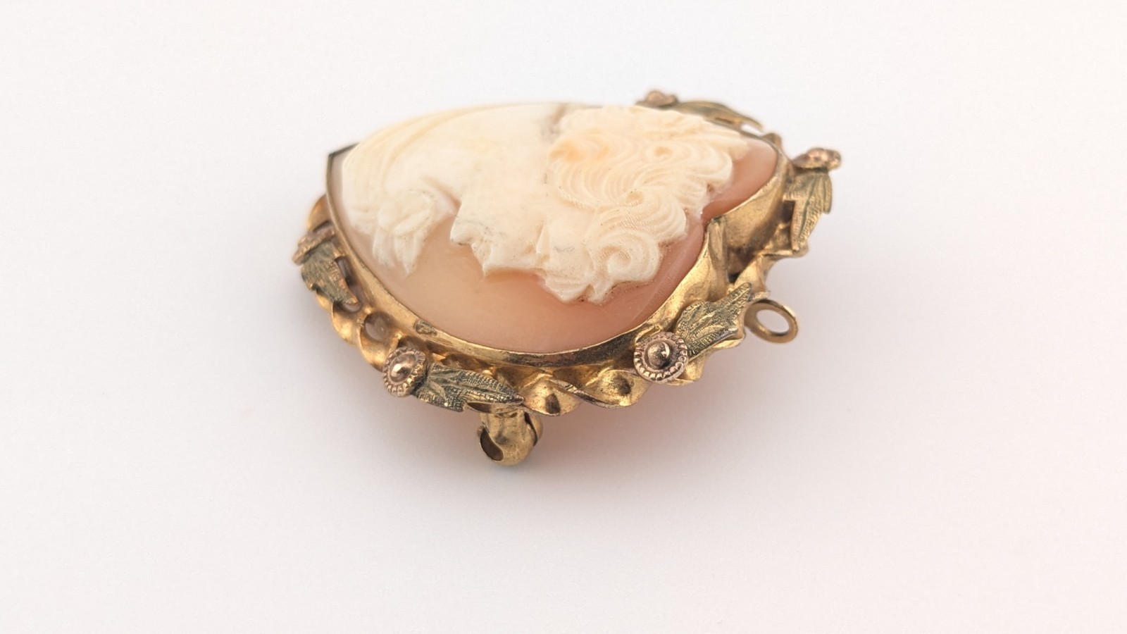 Vintage 1/20 12K Gold Filled Shell Cameo Brooch Pendant Convertible Heart
