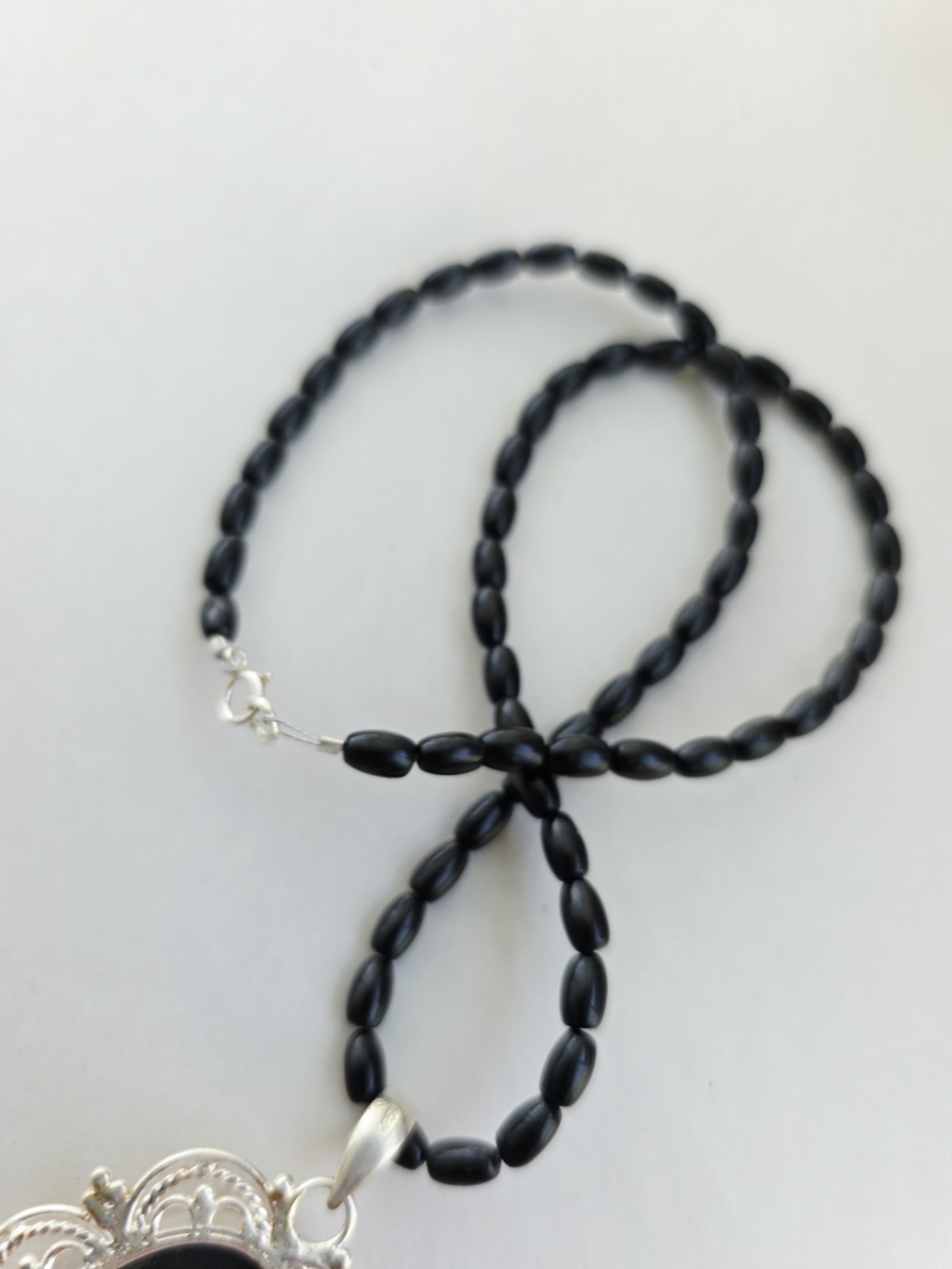 Artisan Handmade black onyx Pyrite Necklace Clasp Signed Silver 925 goth regal