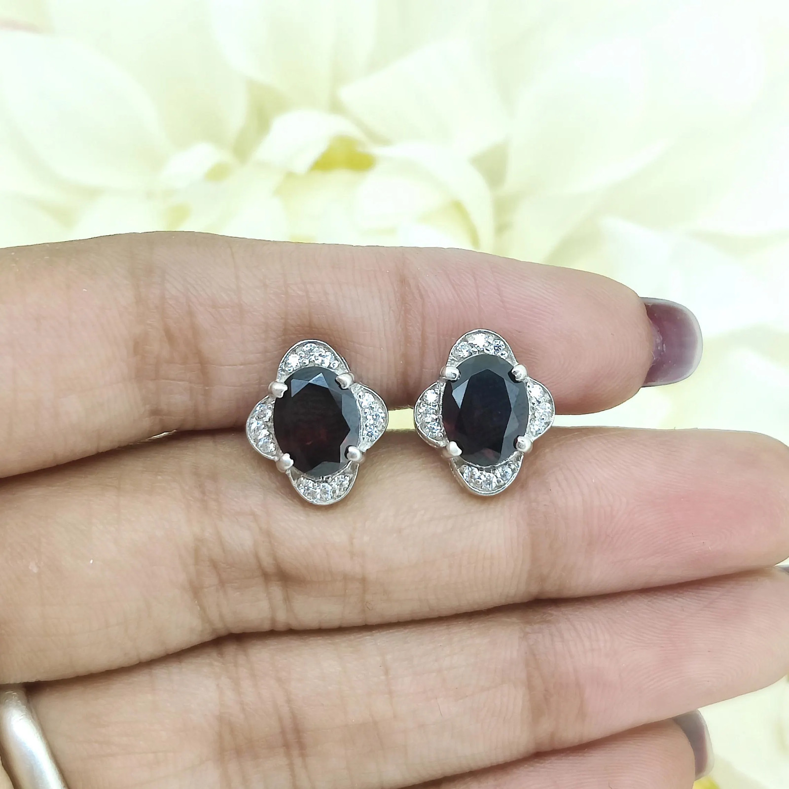 Garnet Sterling Silver Cufflinks, January Birthstone,Oval Gemstone Men’s Jewelry