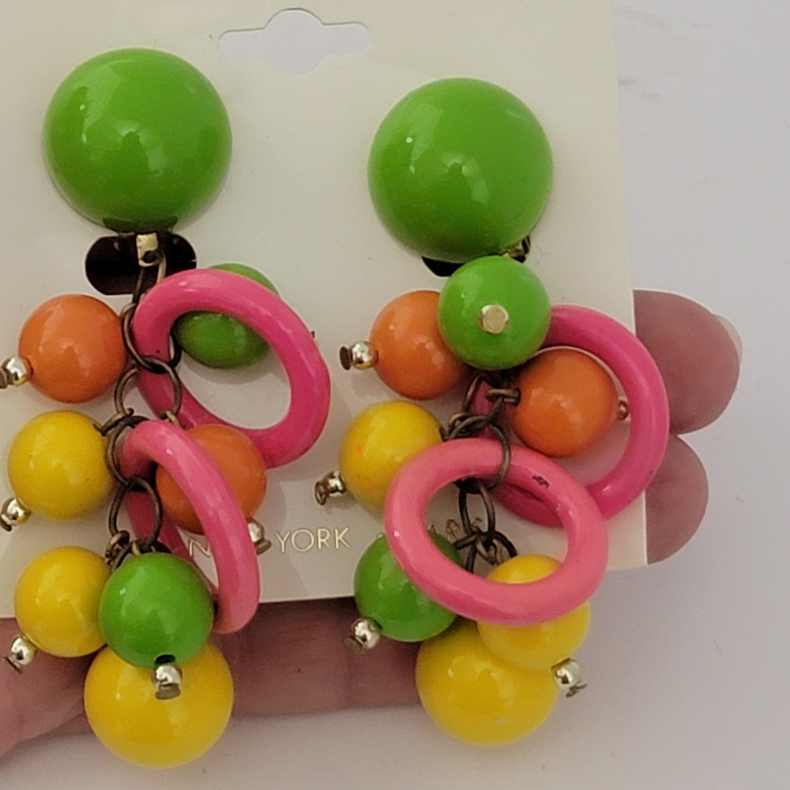 Cha cha Colorful Clip-on Earrings Bright Boho Green Orange Yellow Pink Vintage