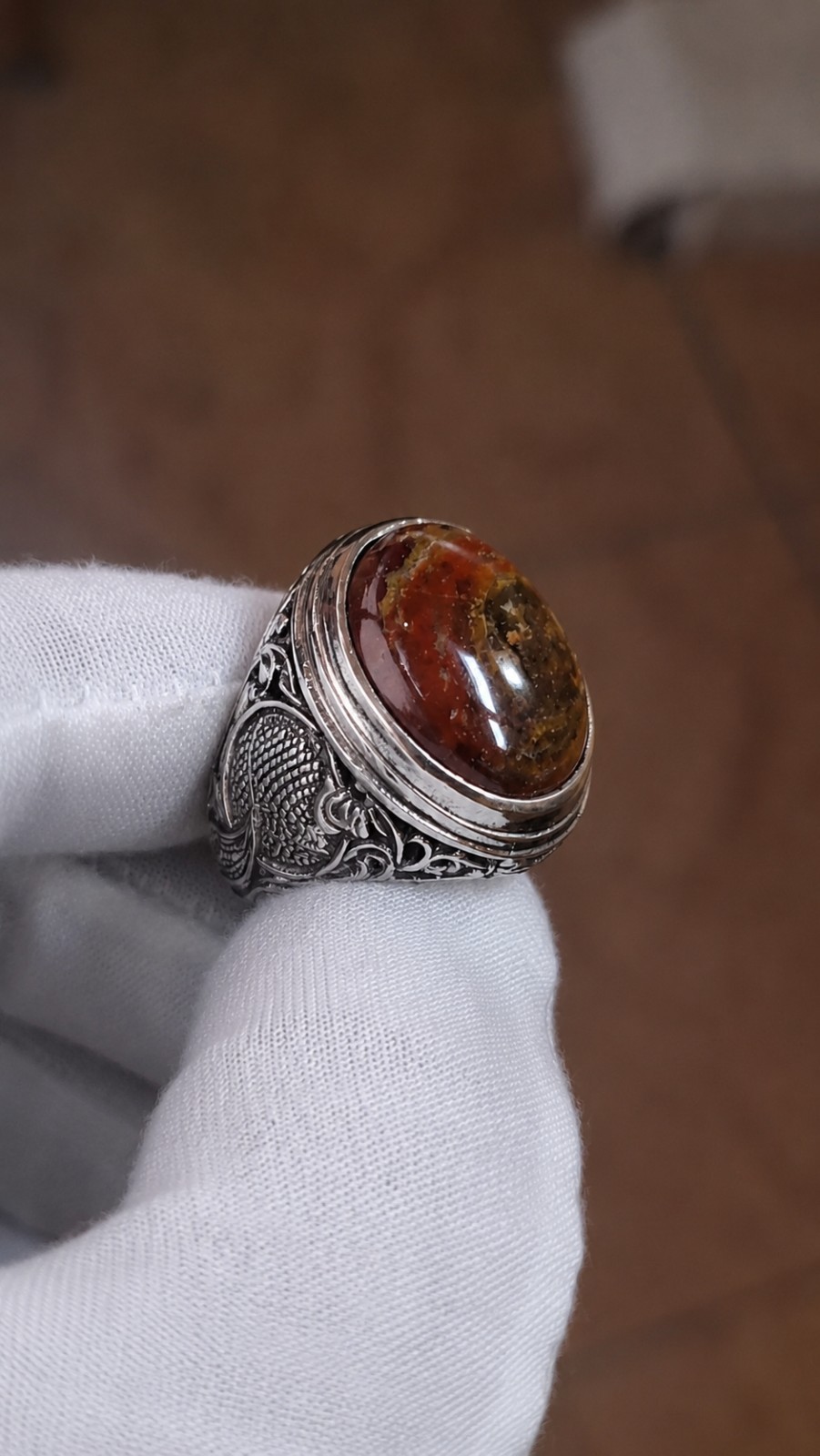 Natural Multicolor Pancawarna Agate With Alpaka Chrome Ring