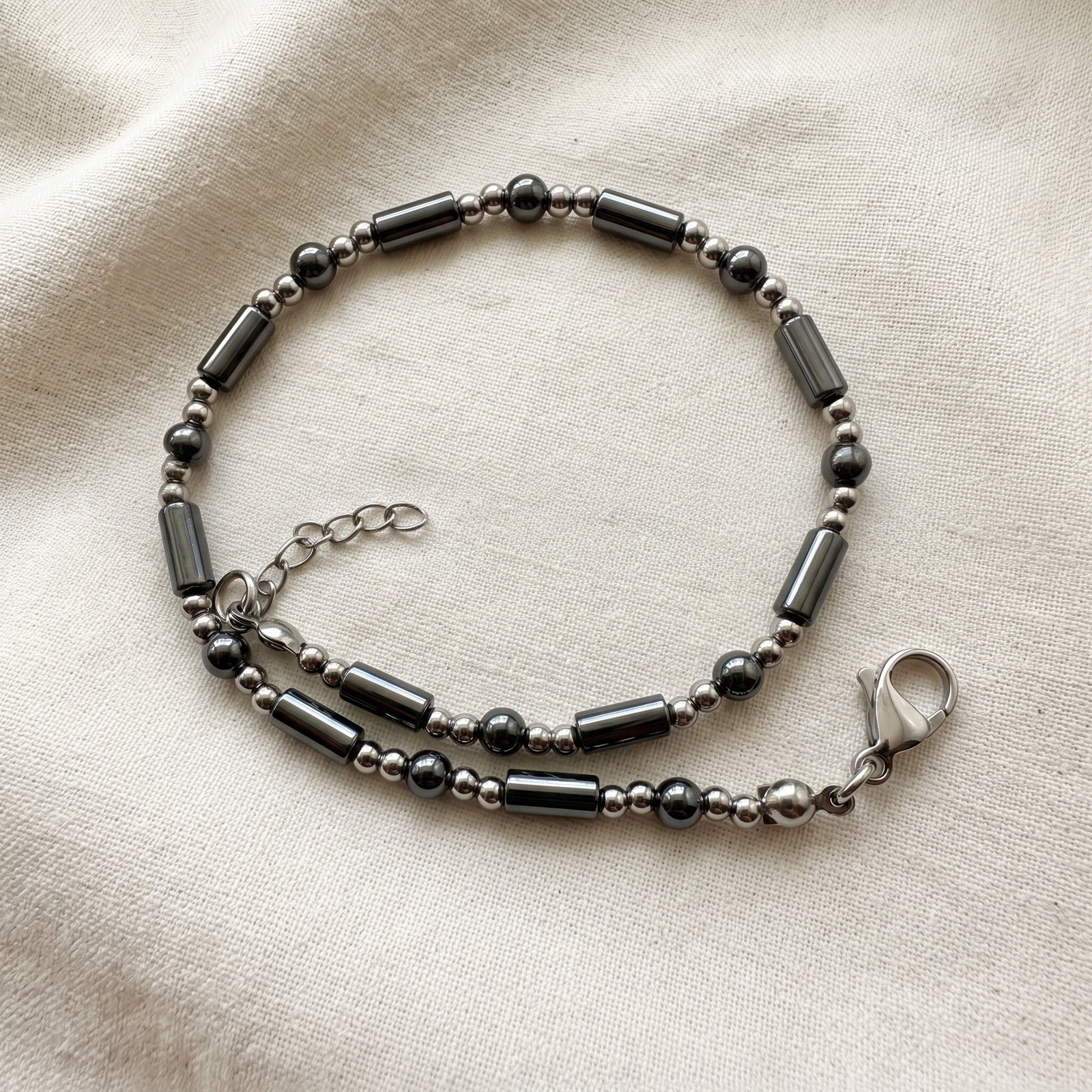 Polished Hematite • Stainless Steel Ankle Bracelet • Plus Size Available