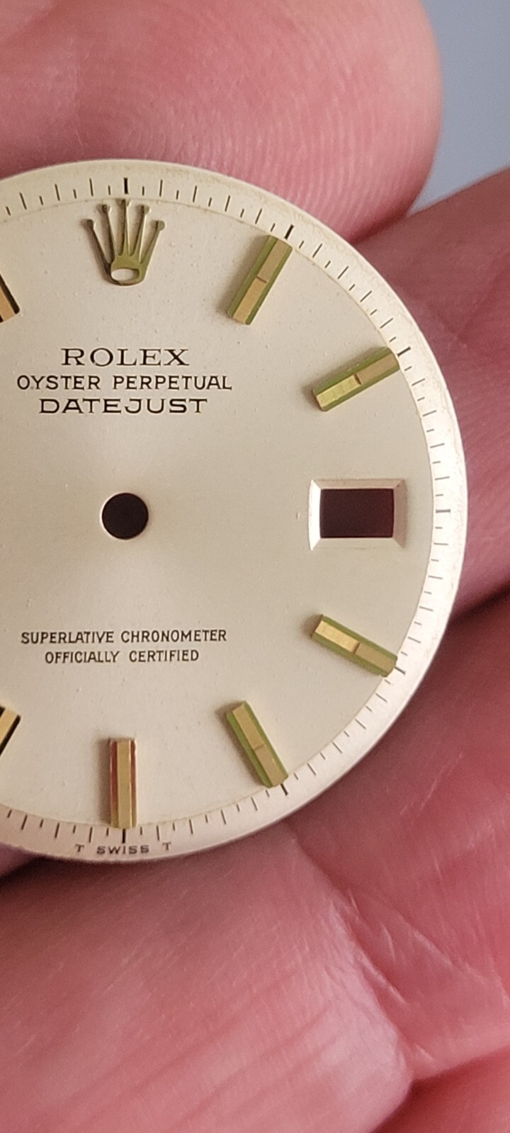 Rolex 100% genuine pie pan 36 mm non quick set 1601 dial silver rare markers!