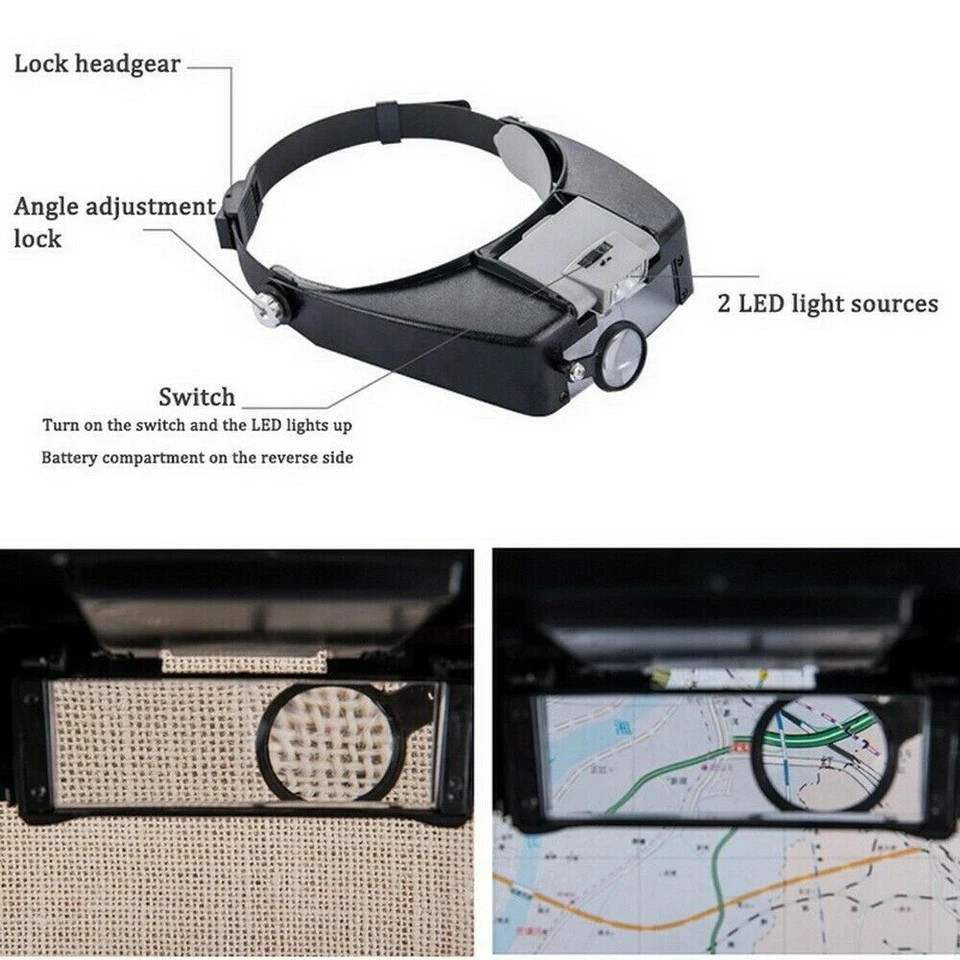 LED Headband Magnifier Visor Glasses Jeweler Loupe Watch Repair Magnifying