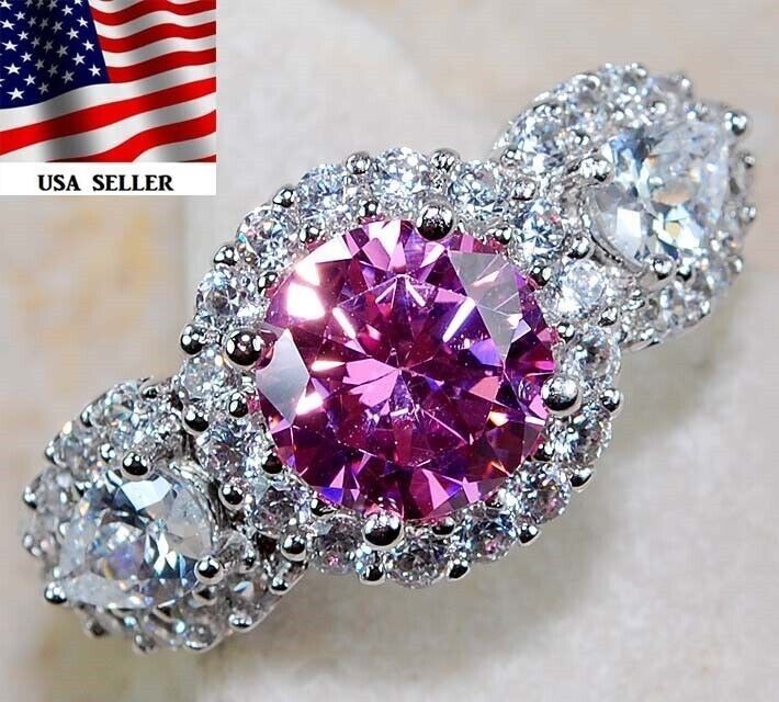 3CT Heat Treated Pink Topaz 925 Solid Sterling Silver Ring Sz 6 UB3-8