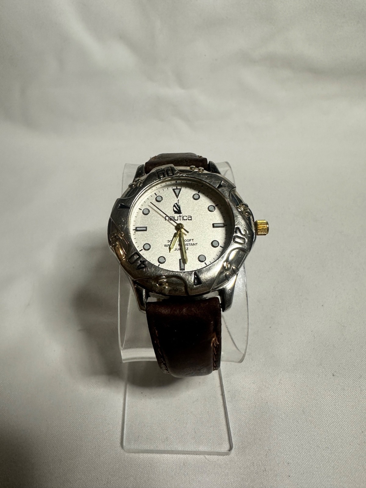 Vintage 90s Nautica 300m 1000FT Quartz Dive Watch Silver Tone Original Strap