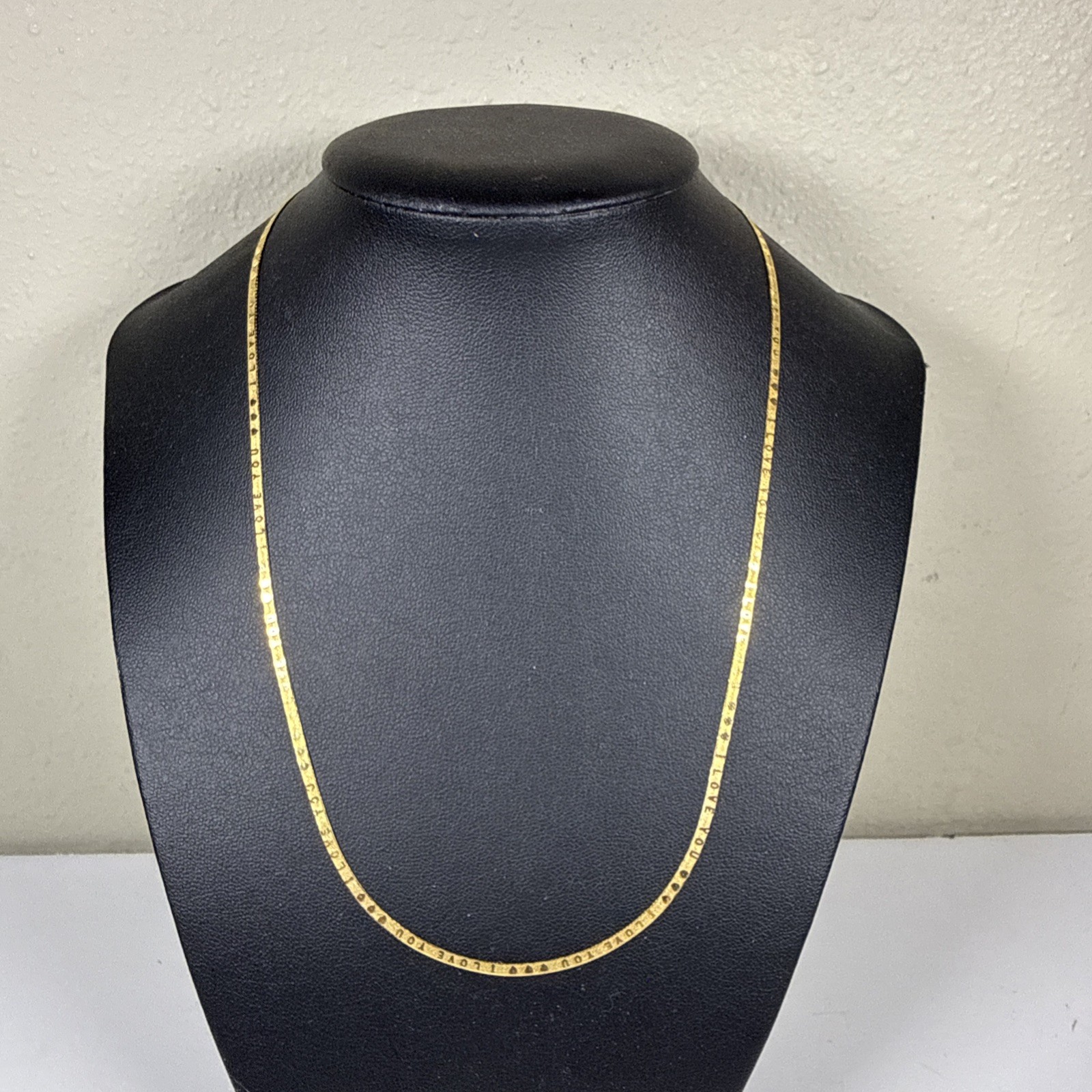 14k Gold Reversible I Love You Herringbone Chain Necklace 18″ 2mm Italy 3.29g