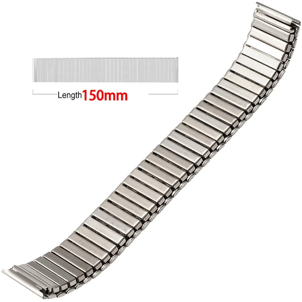 12 14 16 18 20 22mm Stainless Steel Elastic Strap Polished Band Metal